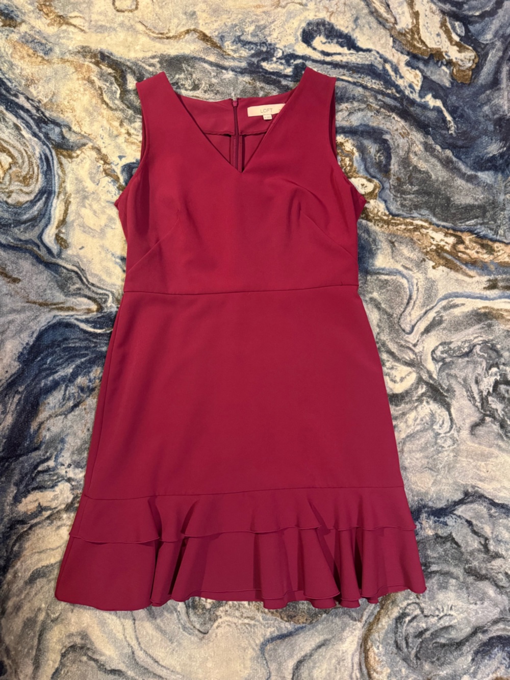 LOFT Raspberry Sleeveless V-Neck Ruffle-Hem Mini Dress